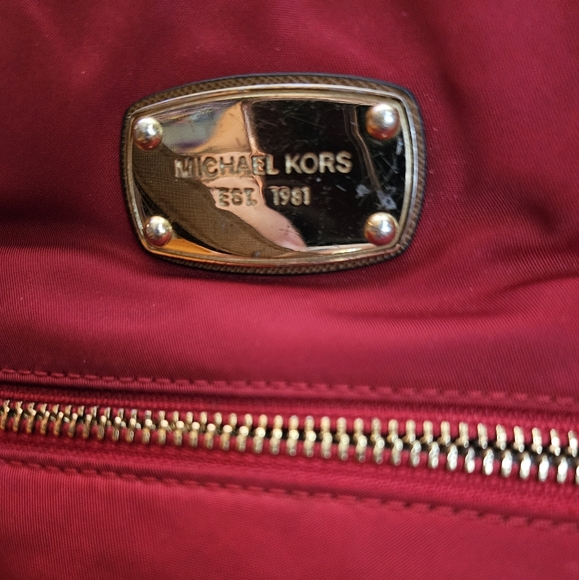 Michael Kors Red Nylon & Brown Slim Crossbody Shoulder Bag Purse Handbag - Picture 2 of 7